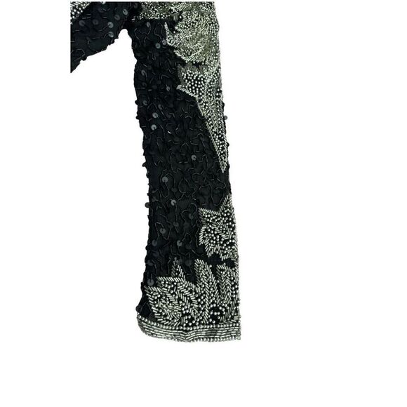 Vintage Fully Beaded Black Silver Evening Gown XL 14 Sequin Long Dress A… - Picture 13 of 16